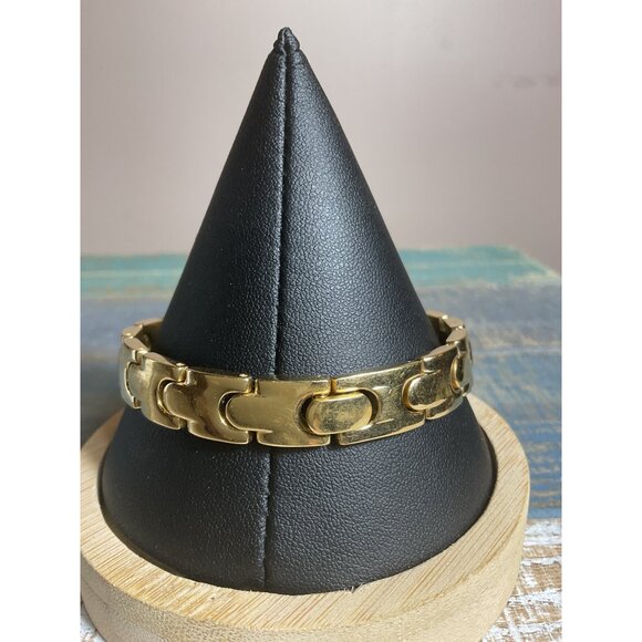 Mens 24K Gold Plated Link Bracelet Secure Clasp - Picture 4 of 5